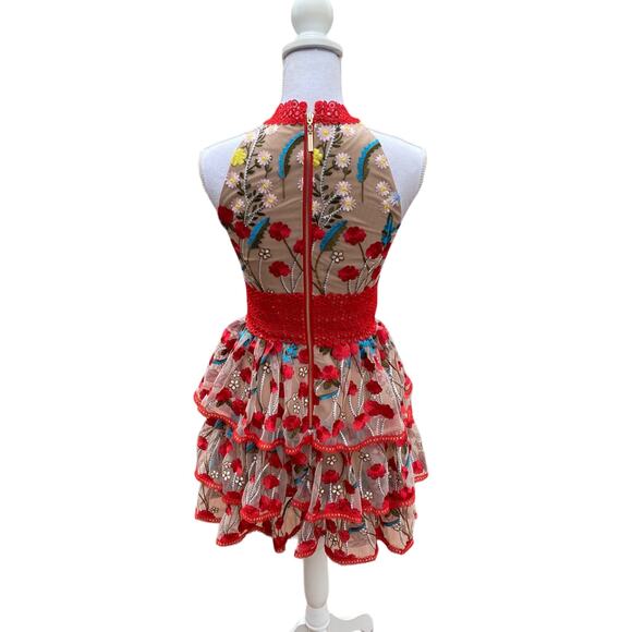 Bronx And Banco Ivanka Embroidered Ruffled Mini Dress Women’s Extra Small - Picture 5 of 10